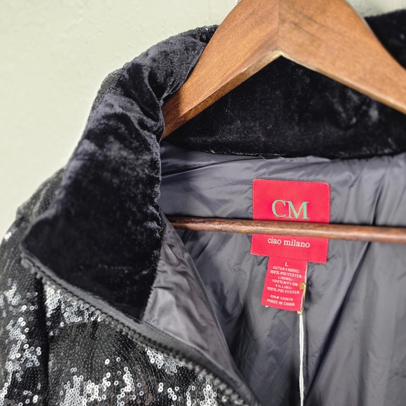 Ciao Milano 1969 CM Black Sequin Puffer Jacket – Size L - Picture 7 of 17